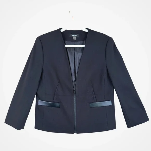 Nine West Womens Blazer Size 12 Black Fitted Career Jacket Business Chic Office - Picture 2 of 12